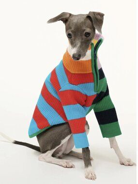 Staud Pet Hampton Sweater Cabana Stripe Multi Colorful Half-Zip Rainbow Sz Large